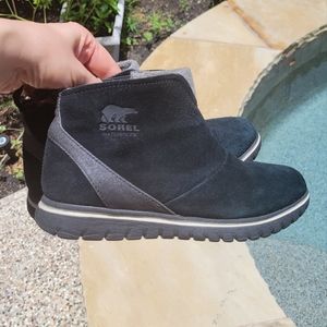 Sorel Black Suede Waterproof Ankle Booties